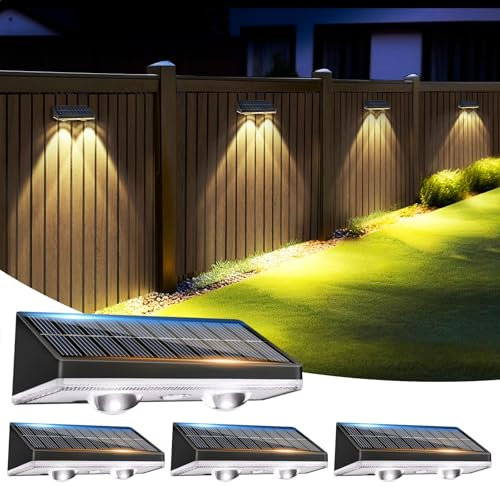 Kolpop Solar Fence Lights Outdoor Garden, 3 Color-3000k/5000k/6500k, Waterproof IP65, 50LM Bright Solar Powered Outside Wall Lights for Deck Patio Decking Gate Yard Decoration, 4Pack 9.5 * 4.8cm