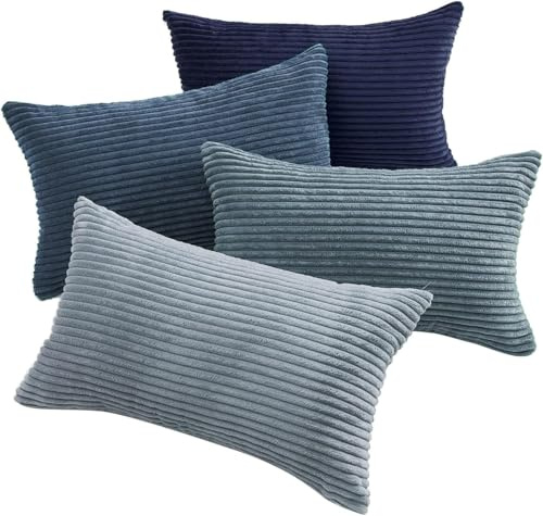 Topfinel Kuddfodral 30x50 Blå Corduroy 2-delat set Randigt mönster Kuddfodral Dekorativa kuddar Soffkuddar Soffkuddar Dekorativa kuddfodral Vardagsrum Sovrum