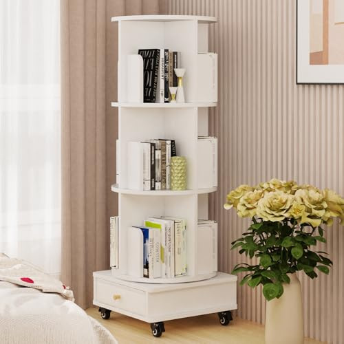 HaodaCulture Bibliotheque Rotative à 360 degrés, bibliothèque tournante avec Roulette, 3 Niveaux, étagère de Rangement pour Enfants et Adultes, étagère multifonctionnelle