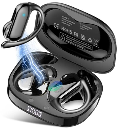 DUSONLAP Auriculares Inalámbricos Bluetooth, Open-Ear Auriculares Bluetooth 5.4 HiFi Estéreo con ENC Cancelacion Ruido Mic, 32H Cascos Inalambricos, Pantalla LED, Control Táctil, IP7 Impermeable