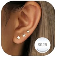 RAJPUTANA 3 Pares Pendientes Pequeños Plata de Ley para Señoras Set Hipoalergénico de Plata 925 Delicados Pendientes CZ Estrella Punto Corazón para Múltiples Piercings