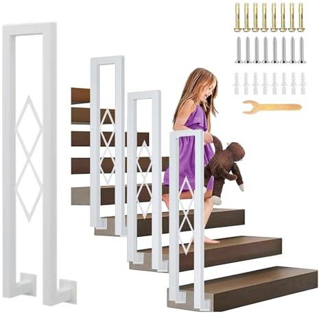 YUJEYHD Rampe d'escalier Intérieure Garde-Corp en U, Main Courante Antidérapante, Rambarde Sécurité Latéral en Fer Forgé pour Véranda, Grenier et Marches Extérieures(Size:110cm,Color:Blanc)