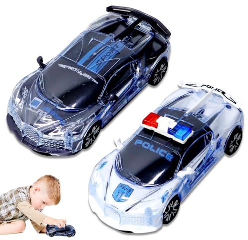 Toy Car, 2 PCS Kids Play Vehicles Police Car Toy with Light and Sound Pull Back Vehicles Diecast Toys Vehicle Cars Model Friction Powered Vehicle Montessori Educational Toys for Kids Birthday Gift
