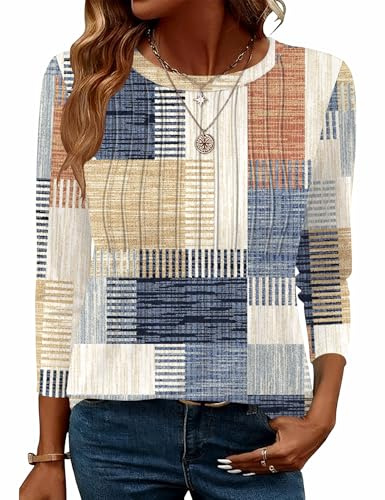Kistore Trendy Tops for Women 3/4 Length Sleeve Womens Summer Top Crewneck Loose Fit Dressy Casual Outfits Holiday Vacation Clothes XL