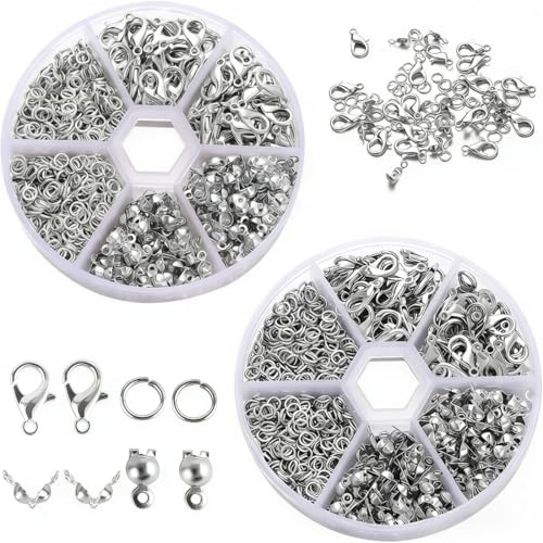 JYNXOR 1140 Piezas Cierres Pulseras, Enganches Para Pulseras, Anillos De Salto, Cierres De Langosta, Cierres De Mosquetón, Anillos Abiertas De Salto, accesorios de fabricación de joyas, Plata