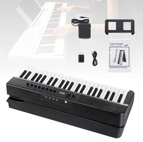 Detta är ett hopfällbart digitalpiano i full storlek med 88 tangenter, nätadapter, notställ och pianoväska, lämpligt för nybörjare.