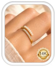 Morfetto 14K Gold Plated Adjustable Rings for Women Pearl& Cubic Zirconia | Hypoallergenic Cute Dainty Stacking Thumb Silver Rings Set Wedding Engagement Promise Ring Non Tarnish Waterproof Jewellery