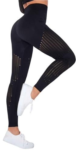 Cellulite Leggings Women's High Waist Compression Trousers Opaque Gym Sports Trousers Booty Scrunch Butt Yoga Trousers Sports Leggings with Mesh Inserts Seamless Functional Underwear Jogging Trousers