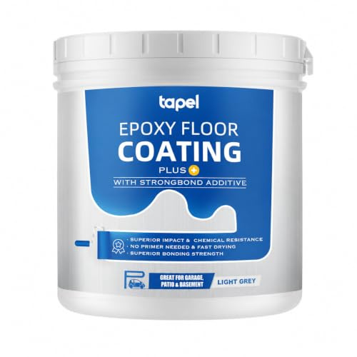 Tapel Epoxy Floor Coating with StrongBond Additive - Light Grey, 1L | Satin, Slip-Resistant Garage Floor Paint – No Primer Required for Strong Concrete - Industrial & Driveway Coating