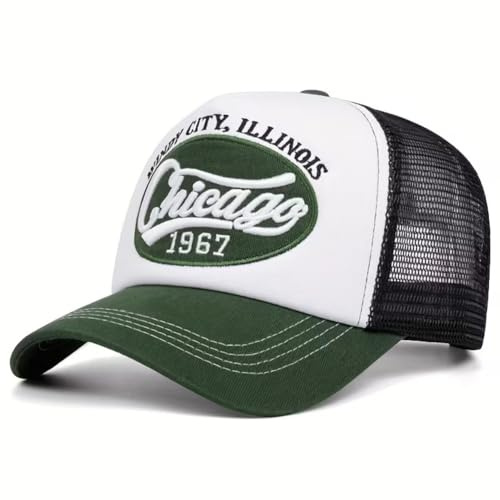 Boolavard Vintage Chicago Windy City Trucker Hat - Retro 1967 Heritage Mesh Back Cap, High Profile Foam Front Snapback, Classic Varsity Style Baseball Hat for Men and Women (Green)