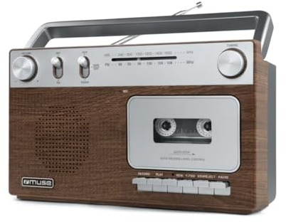 Muse M-152 - Radio portátil con Reproductor de Casete, Radio FM/MW analógico, grabadora de Casete, micrófono Integrado, Entrada Auxiliar de 3,5 mm, Antena telescópica, asa, alimentación eléctrica o