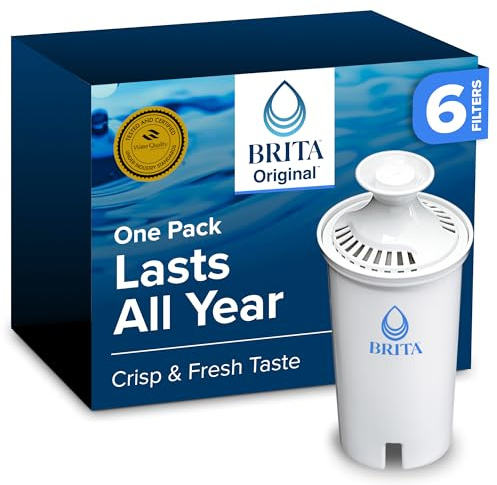 Brita Standard Water Filter for Pitchers and Dispensers, Reduces Copper, Cadmium and Mercury Impurities, Lasts Two Months or 40 Gallons, Includes 6 Filters for Pitchers