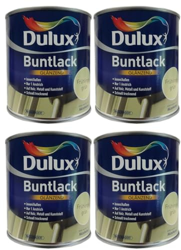 4 x 250ml Dulux Buntlack Glänzend Innen/Außen 1 L, Farbwahl, Farbe:Frühlingsgrün