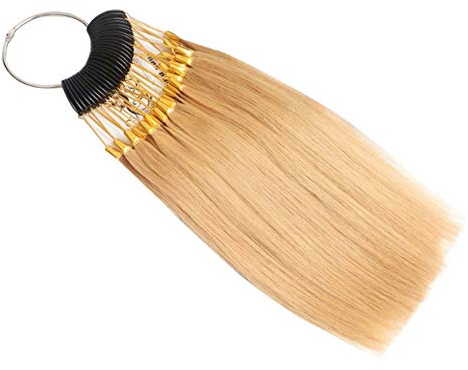 RemeeHi Hair Swatches for Testing Color Hair Color Sample Rings with Gold Silver Buckles Real Human Hair for Salon Hairdressing 30 strands/set Platinum Gold 9°
