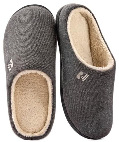 RockDove Zapatilla de Clog con Forro de Sherpa y Espuma Viscoelástica para Hombre, 43.5 EU, Gris Y Natural