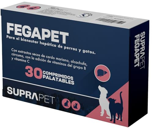 Suprapet Fegapet - Soporte para el hígado de Perros y Gatos 30 tabletas - Alimento complementario Natural para Funciones hepatobiliares con vitaminas, Cardo Mariano, alcachofa, cúrcuma, lespedeza