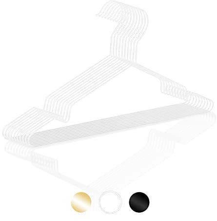 ROW&LINE® – Kleiderbügel Metall (42 cm) – 10 Stück (weiß matt) – platzsparende Kleiderbügel für Erwachsene – belastbar mit Schwerer Kleidung – Bügel für Ordnung & einheitliche Optik im Kleiderschrank