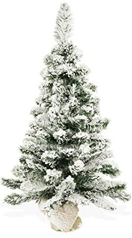 BOP Albero Di Natale Pinetto Argo Innevato 90 Cm, Fogliame Folto e Realistico In PVC, Base In Juta | Piccolo Da Appoggio Già Pronto | Alberello Artificiale Slim Salvaspazio Da Tavolo
