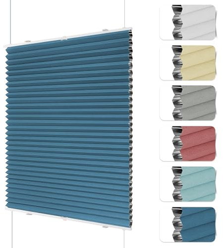 HOMEDEMO Wabenplissee Plissee ohne Bohren Klemmfix Verdunklung Thermo Zweifarbig Blau 55 x 130cm(BxH) Faltrollo 100% Blickdicht, Sonnenschutz & Schallschutz Plisseerollo für Fenster & Tür