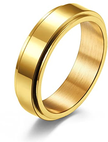 MOROYA 14K Gold Plated Anti Anxiety Ring for Women Men Sun Star Moon Stainless Steel Fidget Ring Gold Spinner Ring Band with Black Box Packed (Glossy Gold, 8)