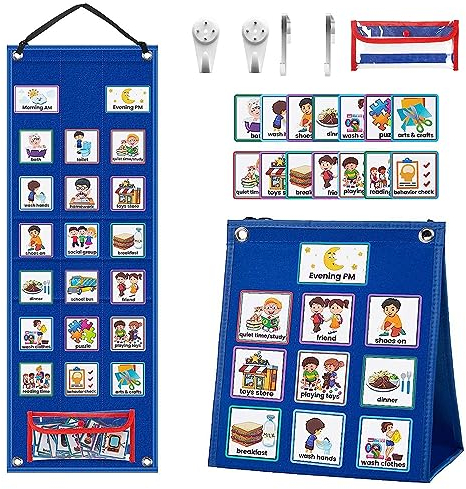 Kalender Kinder, Filzplatten Visueller Stundenplan mit 70 Stück Routine Karten und Klettpunkte, Tägliches Stundendiagramm, Vision Board Karten, Registerkarte Wochenprogramm für Kinder Planer
