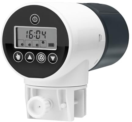 ANCLLO Automatisk Fiskmatare 200ML Akvarium Auto Fiskmatare Fuktsäker Auto Fiskmat Dispenser med LCD-skärm Fiskdamm Tank med lock Fiskmatare Timer för semester helg semester Enkel att installera