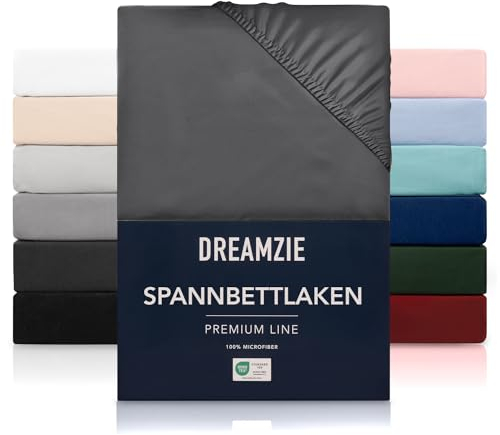 Dreamzie Spannbetttlaken 180x200 cm - Hoher Steg bis 33 cm - 100% Mikrofaser - Dunkelgrau - Schadstoffgeprüft (Oeko TEX), Bettlaken mit Gummizug