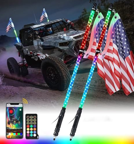 ELzEy LED Whip Lights 【3FT】 2Pcs Fouet LED, Fouets d'antenne éclairés par RVB for UTV, VTT, Camion, Buggy des Dunes pour UTV ATV RZR Trucks Buggy 4FT