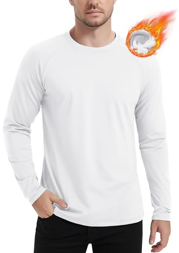 MAGCOMSEN White Long Sleeve Shirt Men Thermal Base Layer Shirts Fleece Lined Shirts Workout Gym Shirts White M
