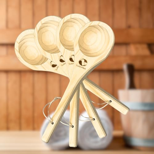 MaReBa24® Lot de 4 louches pour sauna en pin de qualité supérieure Env. 36 cm