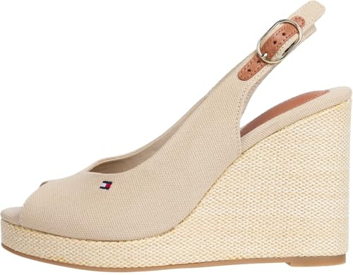 Tommy Hilfiger Damen Wedge Sandalen Flag High Slingback mit Knöchelriemen, Beige (Horseradish), 36