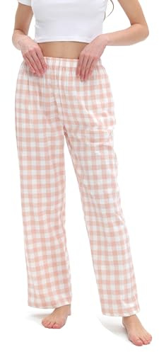 Mancru Pyjamasbyxor för kvinnor, bekväma loungebyxor i bomull, rutiga pyjamasbyxor, dam loungekläder, sovkläder byxor byxor