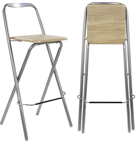 Livhome Folding Bar Stool with Wooden Seat, Metal Frame Collapsible Perching Stool, Portable Compact Foldable Chair for Kitchens, Breakfast Bars, Dining, and Indoor Seating Needs (1, Natural)