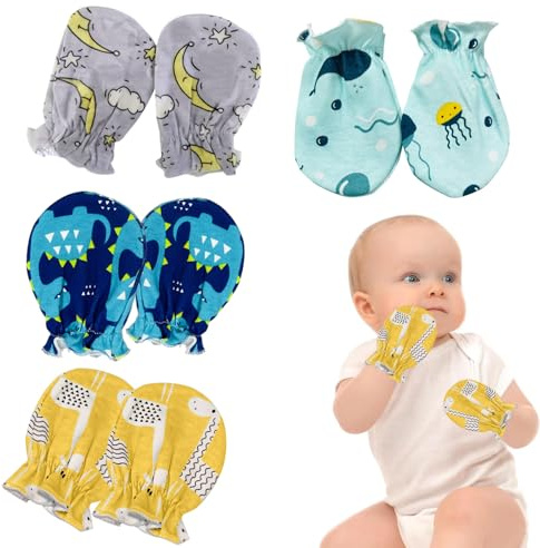 ZWWOGE 4 Pares de Guantes de Verano para Bebés，Manoplas Bebe Recien Nacido，Recién Nacidos Guantes de Algodón que No Se Rayan para 0-6 meses,Regalo Bebe Recien Nacido Niño Niña