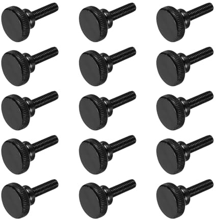 sourcing map M6x20mm Knurled Thumb Screws, Black Steel Flat Head Thumb Screws Zinc Plated Metric Knurled Head Bolts with Shoulder Grip Knobs Hand Tighten Thread Fasteners, 15 Pcs