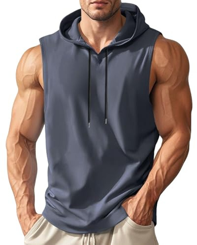 generisch T-shirt sans manches pour homme en coton avec capuche - Couleur unie - Débardeur de sport pour l'entraînement, la gym, le fitness, le bodybuilding, gris, M