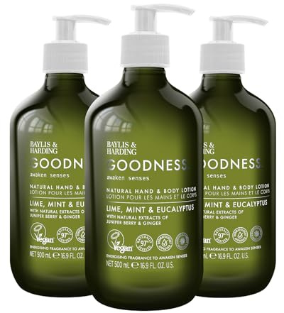 Baylis & Harding Goodness Awaken Lime, Mint & Eucalyptus Hand & Body Lotion, 500 ml (Pack of 3) - Vegan Friendly