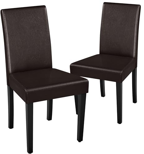 Yaheetech Modern Dining Room Chairs Set of 2 Faux Leather High Back Padded Kitchen Chairs W/Adjustable Solid Wooden Legs for Home and Restaurants, Dark Brown
