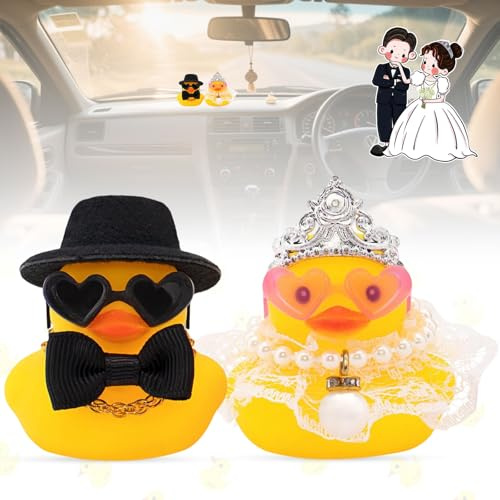 Xinlon 2 Piezas Pato Chirriante para Bodas,Patos Accesorios De Decoración, Mini Pareja Patos para Ceremonia,Pato De Goma para Salpicadero De Coche, Patos de Boda para Recuerdos de Fiesta,Novia y Novio