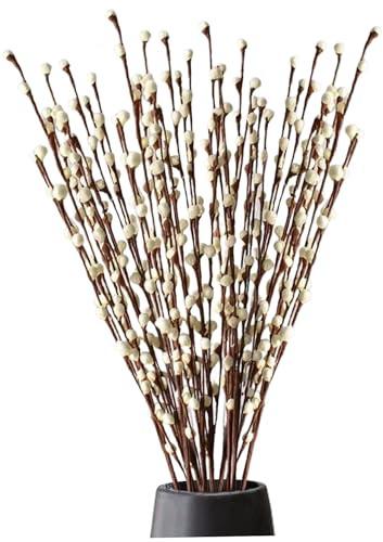 Fiori secchi per vaso, rami di salici di figa per vasi, 14 pezzi/mazzo da 33 pollici rami di salice a gambo lungo, artificiale riutilizzabile con fiori bianchi per il tavolo da ufficio per matrimoni