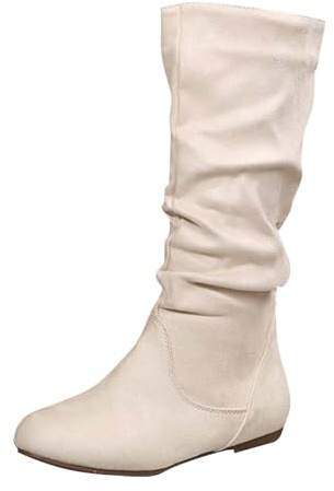 Women Knee High Boots Suede Pleated Flats Boots Suede Slouchy Slip On Zip Up Flat Bottom Medium Boot Thigh High Wide Calf Long Boot Winter Shoes Cowgirl Booties Work Flats Winter Shoes