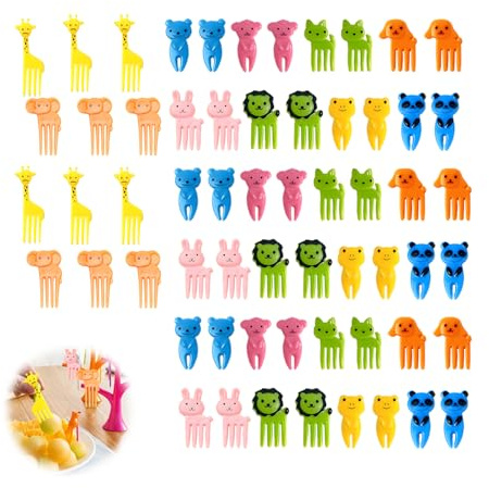 60 tenedores de frutas para niños, tenedores de frutas con dibujos animados, palillos de dientes, caja de bento, accesorios, brochetas, animales, alimentos, alimentos, frutas, tenedores, púas para