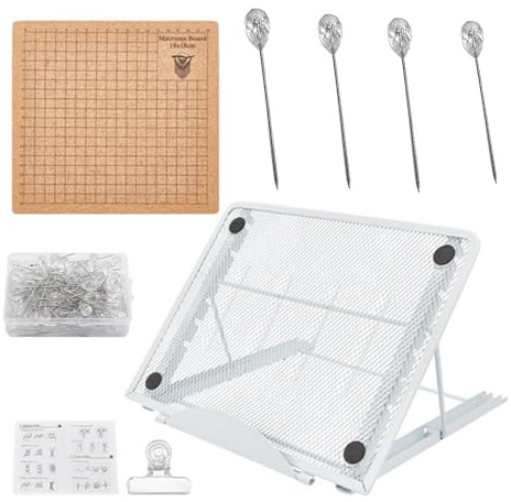 ZIXIANGKEJI 18x18cm Macrame Board Set Double Side Macrame Board with 100 pins, and 2 Clips and 6-Speed Adjustable Metal Stand for DIY Knotting Creation(C4-1)
