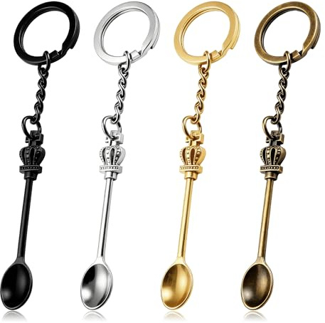 LuminaVerde Pequeñas Cucharas, 4 Piezas Cucharas de Espresso & Mini Cucharas, Cucharas de Espresso Pequeñas como Llaveros con Anillo de Llave