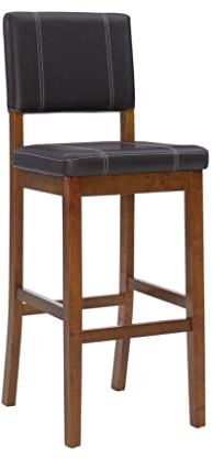 Linon Home Decor Milano Bar Stool, Medium Dark Walnut, 30-Inch