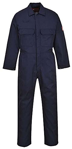 Portwest BIZ1 Mens Heat Flame Resistant Welding Overalls Bizweld FR Protective Boiler Suit Work Coveralls Durable Workwear Mechanics Warehouse Garages Navy, Large