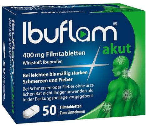 Ibuflam® akut 400 mg IBUPROFEN Filmtabletten| 50 Stk. | Ibu 400 Schmerztabletten bei Schmerzen, Zahnschmerzen, Fieber und Erkältung|Schnelle Schmerzlinderung mit Ibuprofen | Akuthilfe