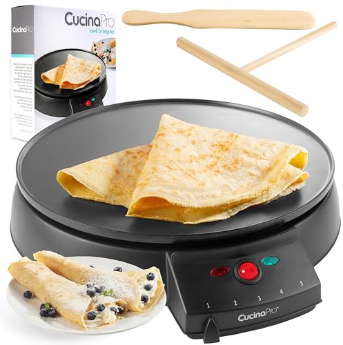 12 Griddle & Crepe Maker, Non-Stick Electric Crepe Pan with Batter Spreader & Recipe Guide- Dual Use Hot Plate for Mothers Day Brunch Blintzes, Eggs, Pancakes- Portable, Adjustable Temp Settings