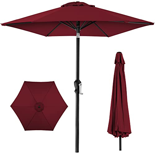 Best Choice Products 10ft Outdoor Table Compatible Steel Polyester Market Patio Umbrella w/Crank and Easy Push Button Tilt - Burgundy