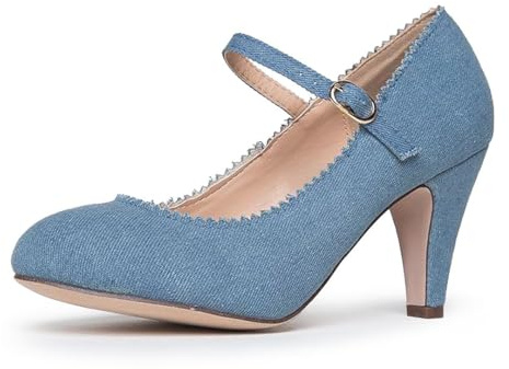 J. Adams Honey Mary Jane Shoes for Women – Retro Vintage Oxford Pumps with Low Kitten Heels, 1950s Round Toe Design and Adjustable Ankle Strap – Women’s Dress Shoes